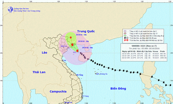 Sáng 19/10: Bão số 7 cách về Quảng Ninh-Hải Phòng khoảng 140km về phía Đông Nam