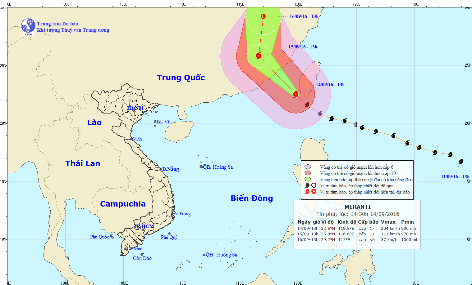 Siêu bão Meranti đi vào khu vực Đông Bắc Biển Đông, trở thành cơn bão số 5.
